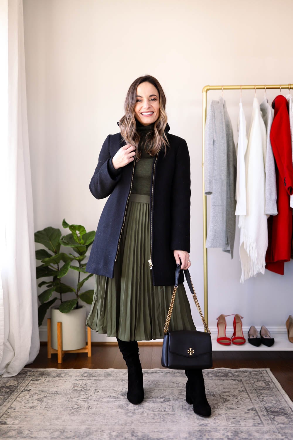 Olive Green Midi Skirt with Wool Coat Olive Green Midi Skirt with Wool Coat — Winter Outfits 2027 for Work