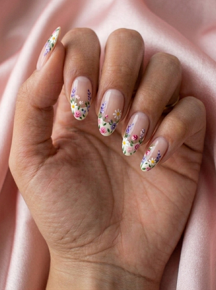 Hand-Painted Floral Tip Almond Nails Hand-Painted Floral Tip Almond Nails — Spring Acrylic Nails 2027