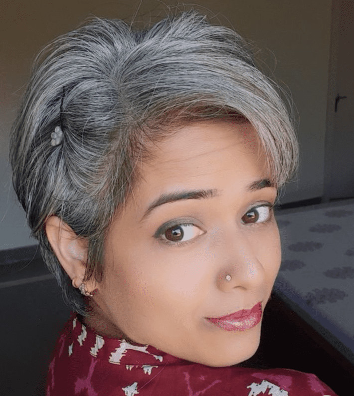 Swept Back Pixie With Textured Waves Swept Back Pixie With Textured Waves — Gray Blending Pixie 2027