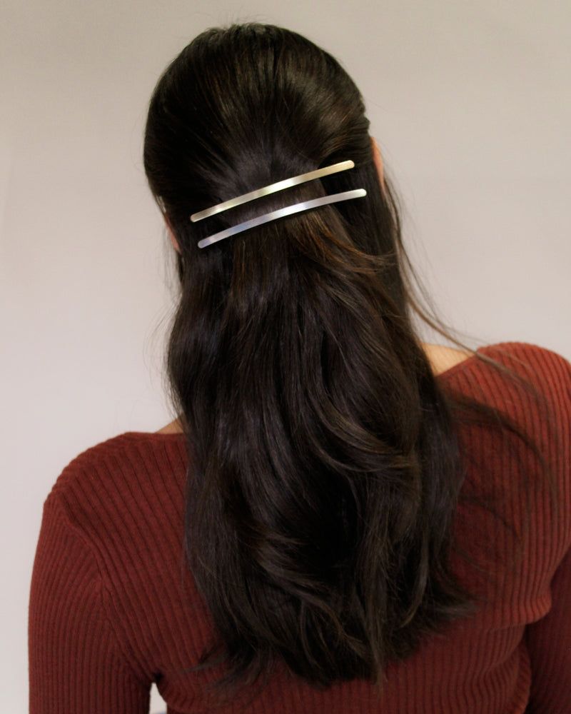 Thin Elongated Barrettes on Dark Brown Waves — Barrette Hairstyles 2027