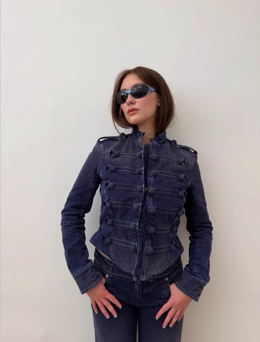 Monochromatic Dark Denim: Bootcut Jeans with Matching Military-Inspired Jacket Monochromatic Dark Denim: Bootcut Jeans with Matching Military-Inspired Jacket — Bootcut Jeans Outfits 2027 with Denim Jacket