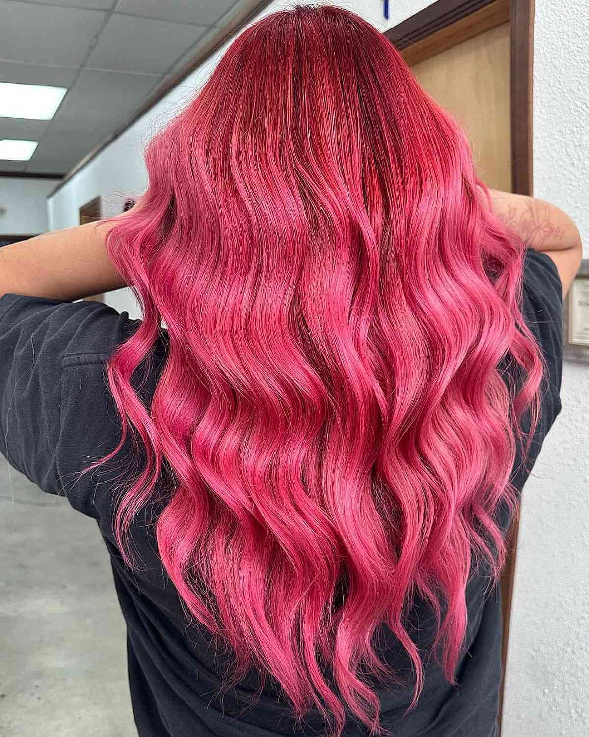 Mid-Back Vivid Pink With Darker Roots — Pink Hair 2027