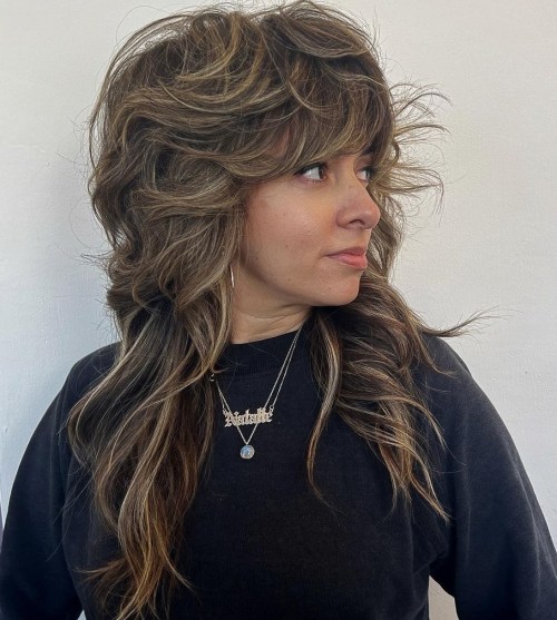 Front View Mid-Back Wolf Cut With Voluminous Layers — Long Wolf Cut 2027