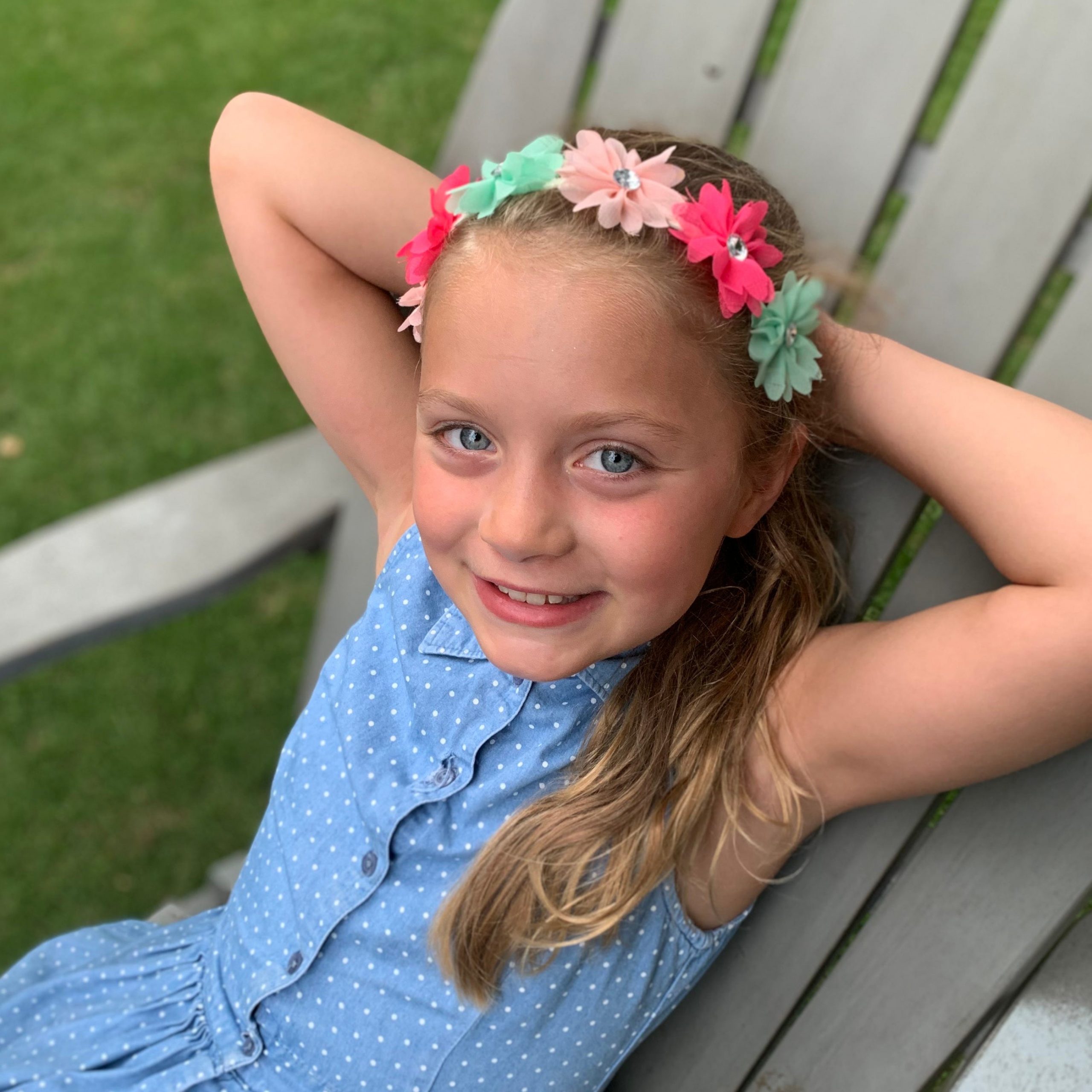 Blonde Collarbone Blowout With Flower Crown Blonde Collarbone Blowout With Flower Crown — Little Girl Hairstyles 2027