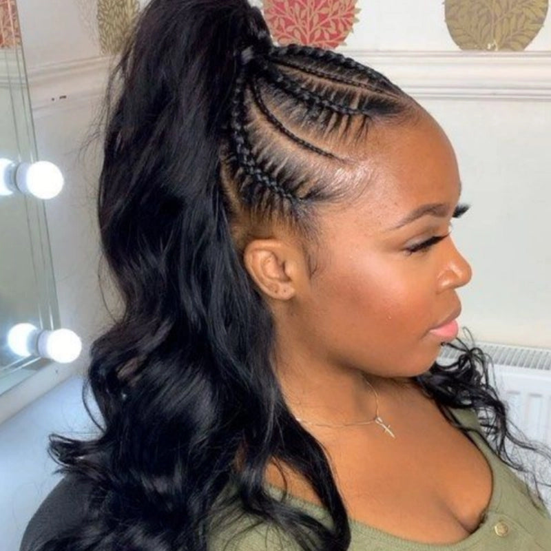 Black Braided Crown With Loose Waves Black Braided Crown With Loose Waves — Braided Ponytail 2027