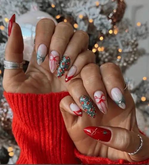 Glossy Glitter Metallic Accents Visual Idea — Long Christmas Nails 2026