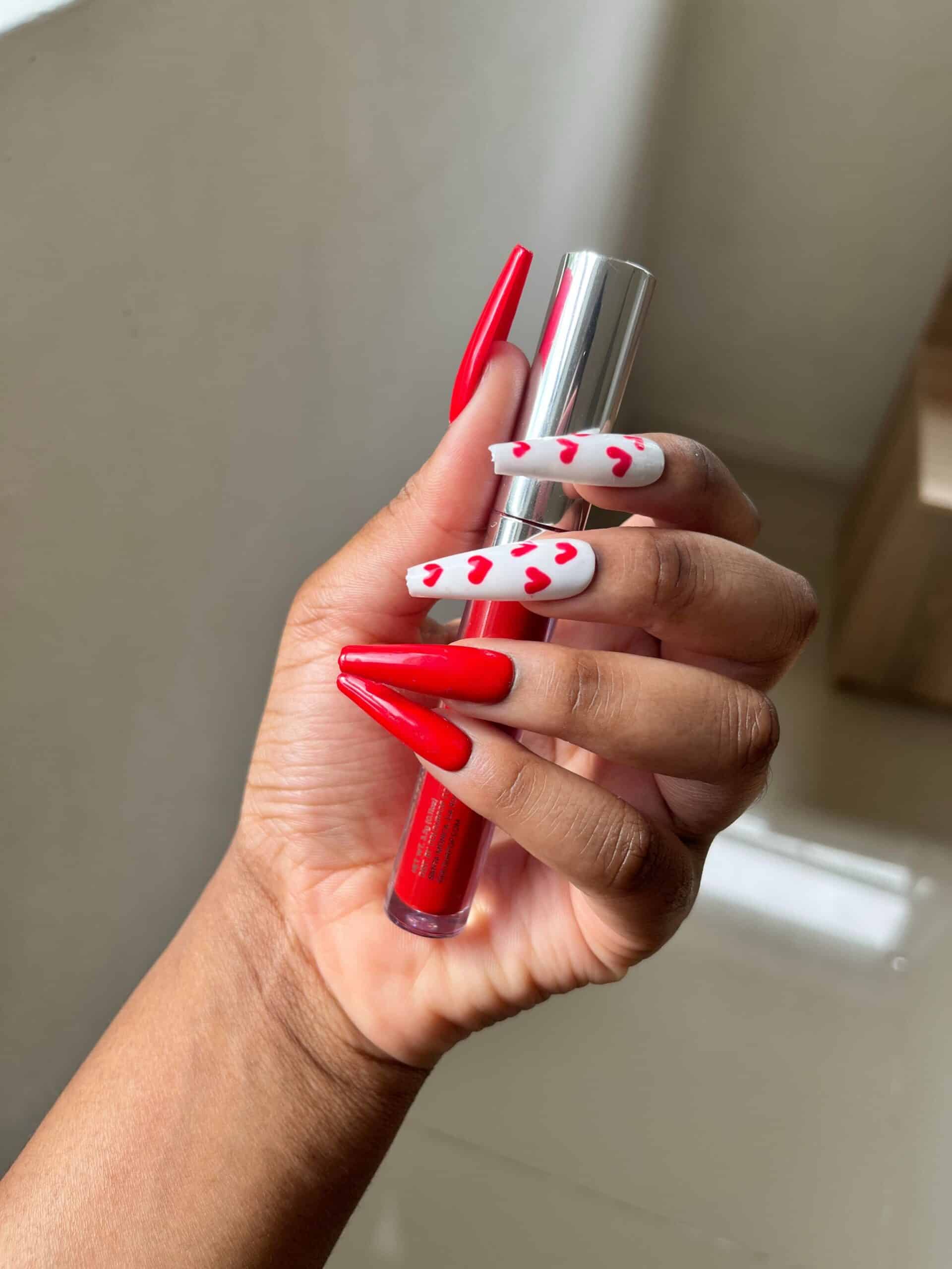 Solid Red White Hearts Coffin Nails Solid Red White Hearts Coffin Nails — Valentines Coffin Nails 2027