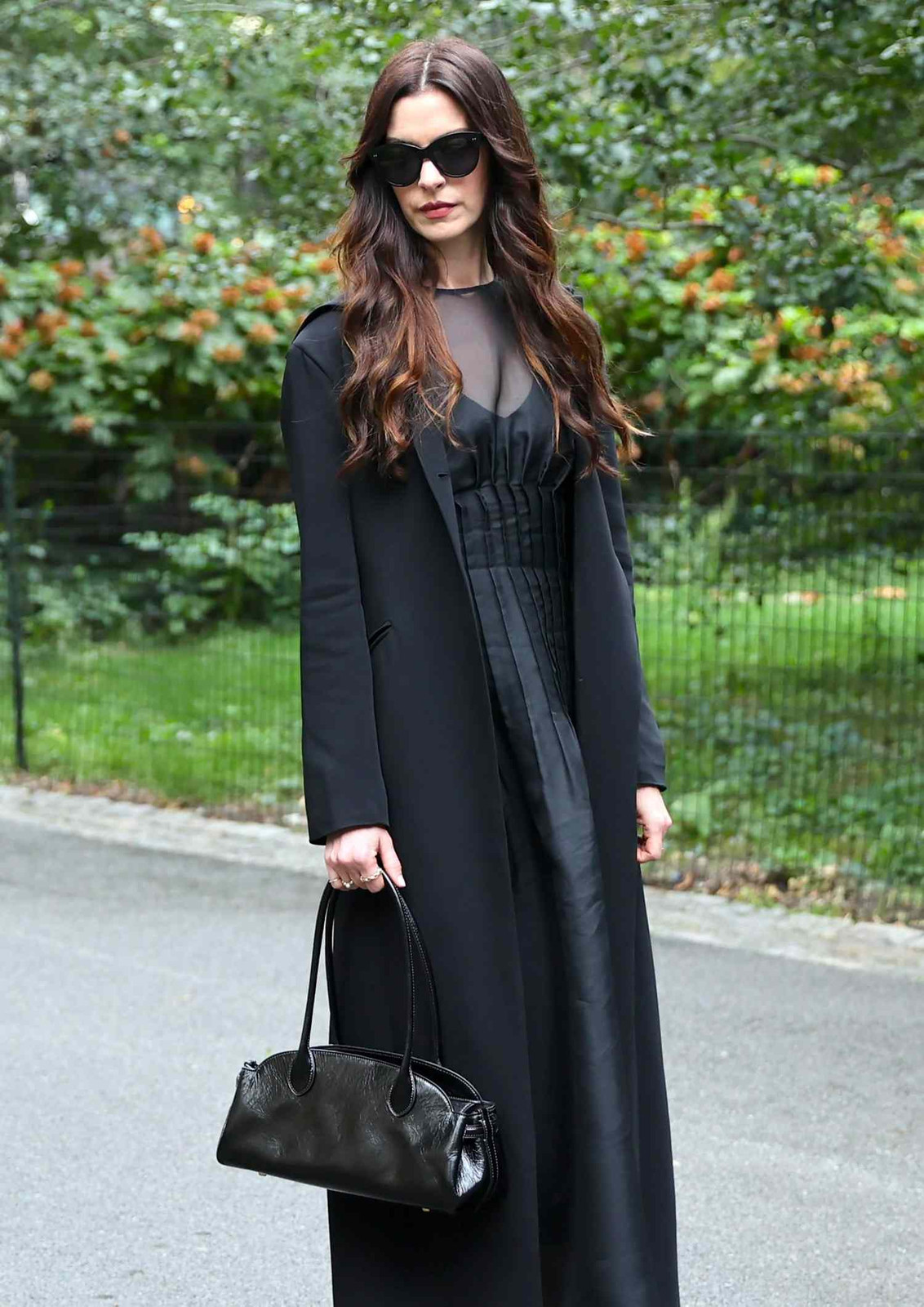 All-Black Sheer Ensemble with Black Leather Baguette Bag All-Black Sheer Ensemble with Black Leather Baguette Bag — Baguette Bag Aesthetic 2027
