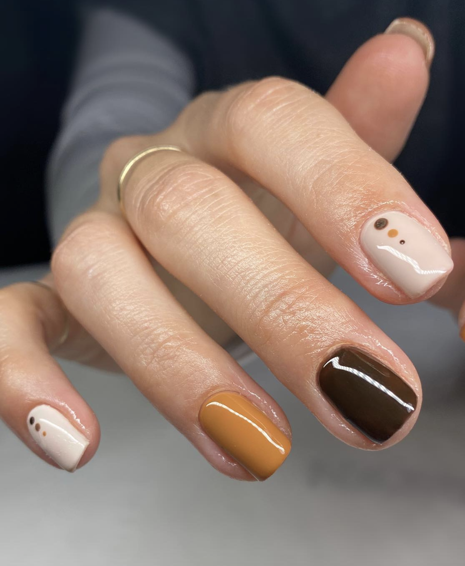 Earthy Tones with Dot Art Accents Earthy Tones with Dot Art Accents — Simple Short Nails 2027