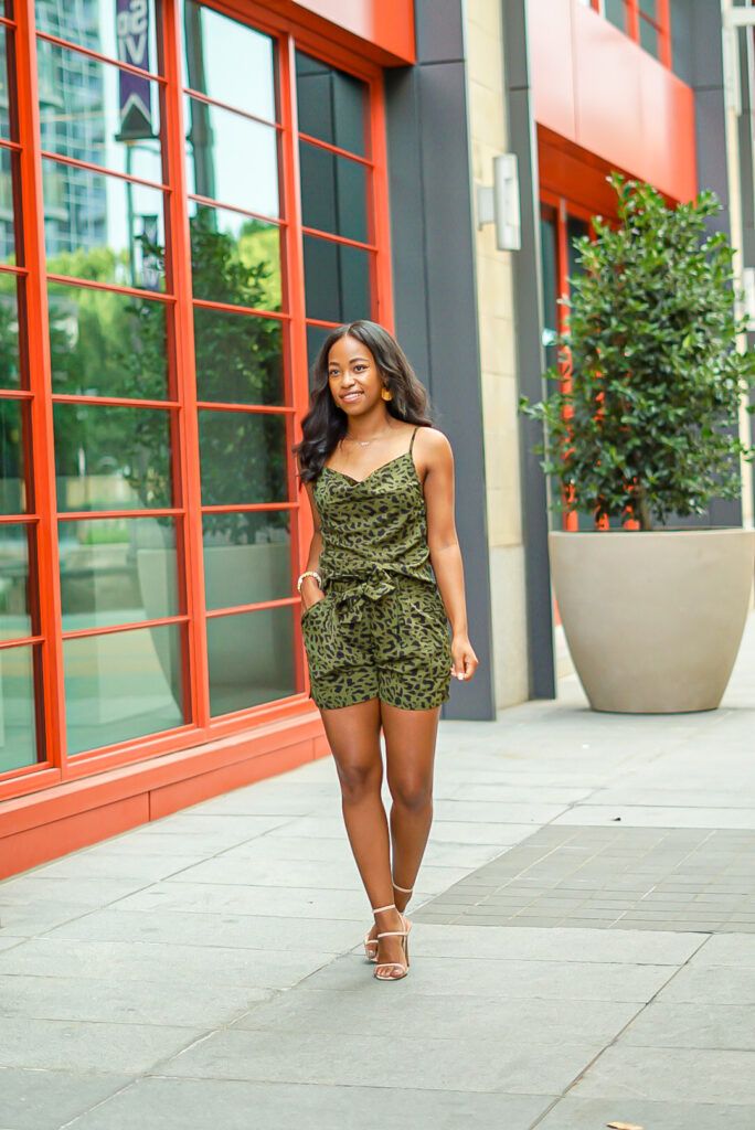 Olive Green Leopard Print Cami Top and Shorts for Casual Outings Olive Green Leopard Print Cami Top and Shorts for Casual Outings — Summer Two Piece Set Outfits 2027