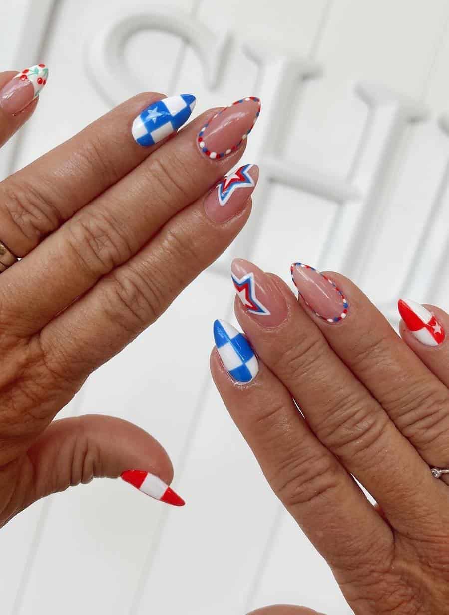 Medium Square Ombre French Tips with Stars Medium Square Ombre French Tips with Stars — Memorial Day Nails 2027