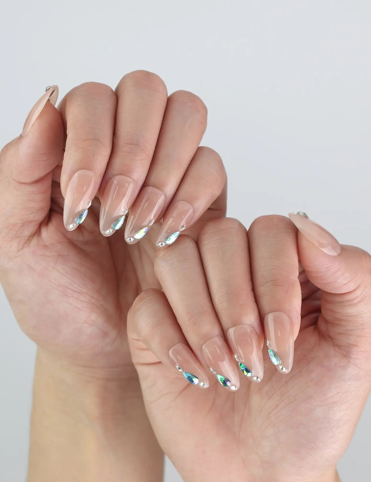 Nude Blue Accent Cuticle Rhinestone Nails Nude Blue Accent Cuticle Rhinestone Nails — Crystal Rhinestone Nails 2027