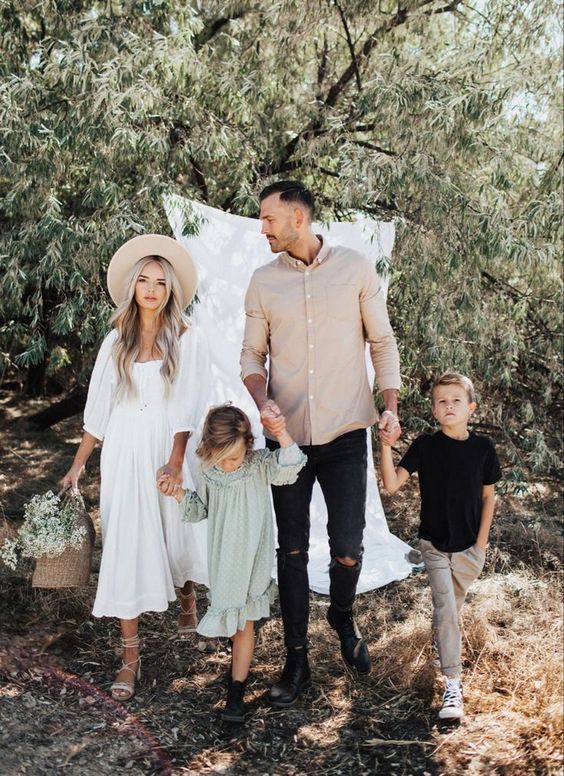 Modern Spring Style: White Midi Dress and Black Jeans Modern Spring Style: White Midi Dress and Black Jeans — Spring Family Photo Outfits 2027