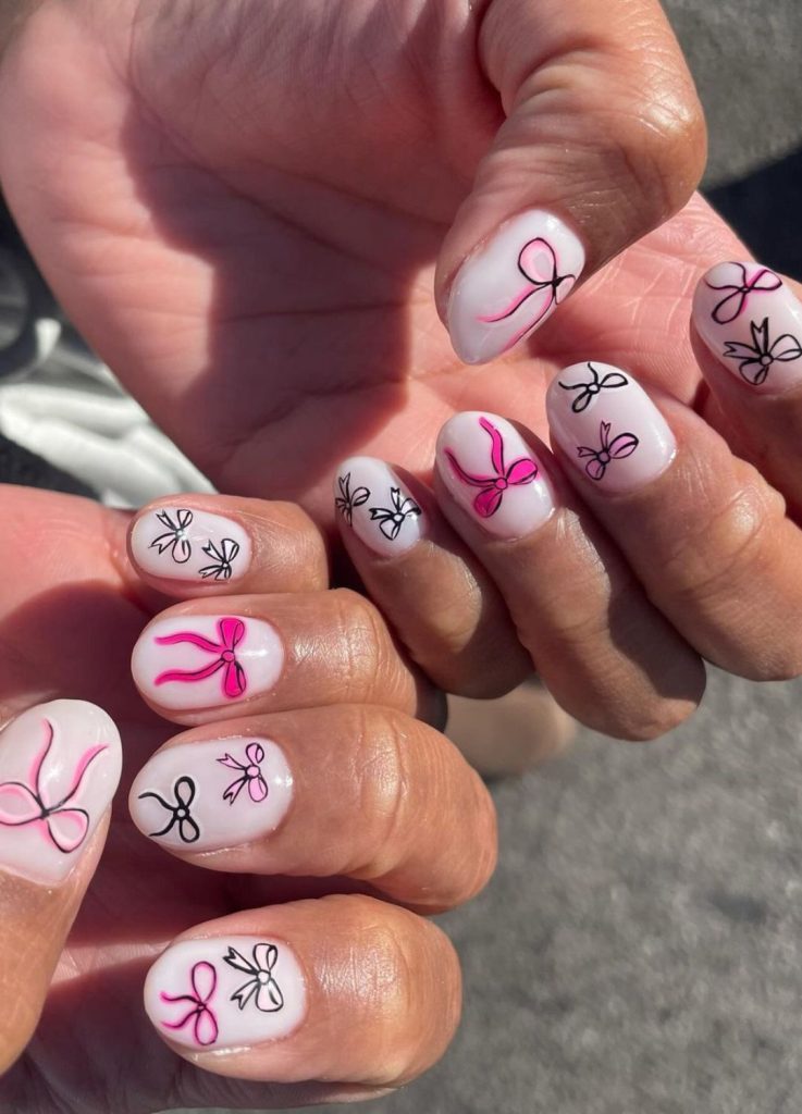 Pink Black Bow Variety Pink Black Bow Variety — Small Bow Nails 2027