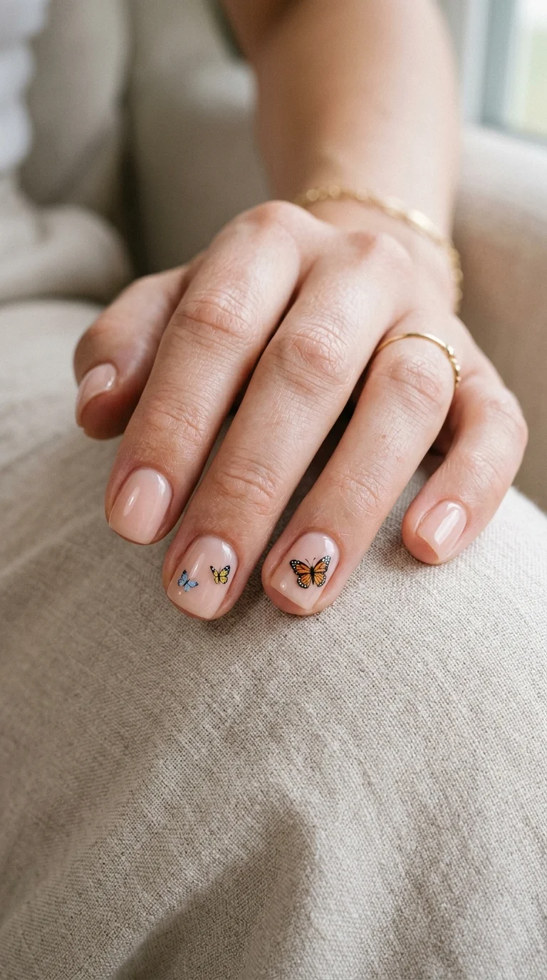 Nude Small Colorful Butterfly Decals Nude Small Colorful Butterfly Decals — Short Butterfly Round Nails 2027