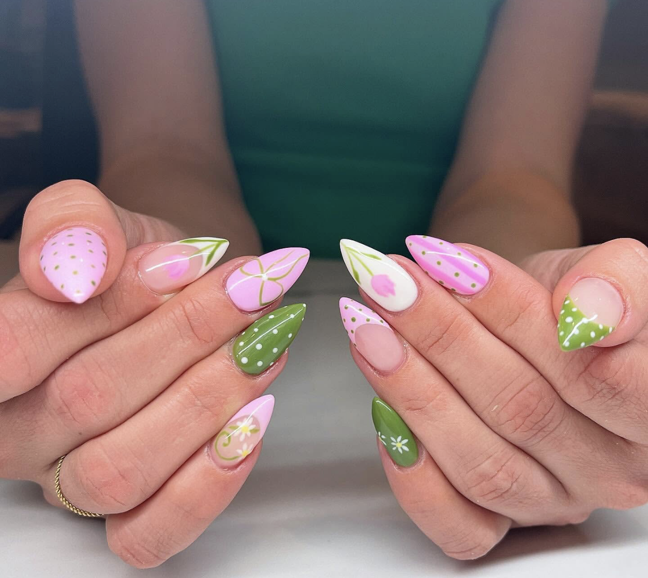 Floral Polka Dot Almond Nails Floral Polka Dot Almond Nails — Spring Acrylic Nails 2027