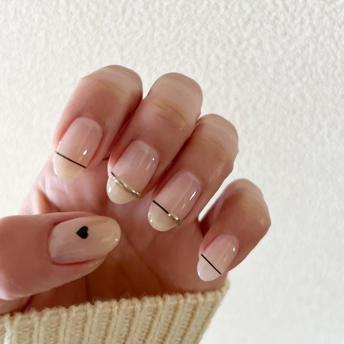 Sheer Nude with Black Line Accents Sheer Nude with Black Line Accents — Line Art Nails 2027