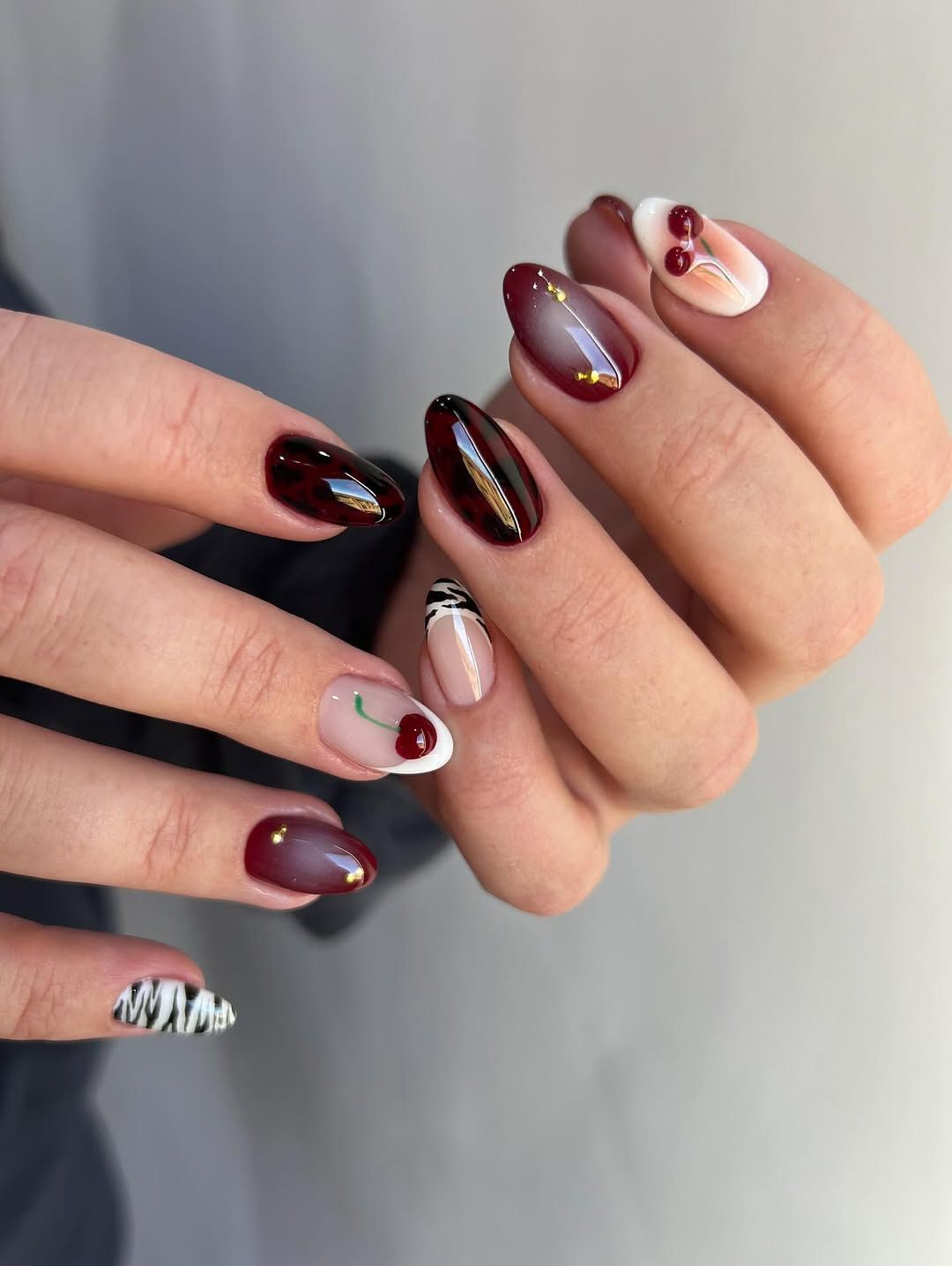 Burgundy Leopard Zebra Cherry Mix — Burgundy Nails 2027