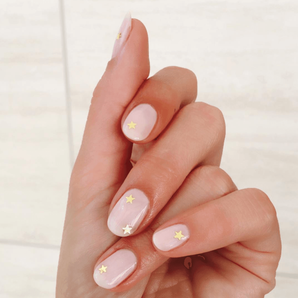 Pale Pink with Tiny Gold Star Decals Pale Pink with Tiny Gold Star Decals — Simple Short Nails 2027