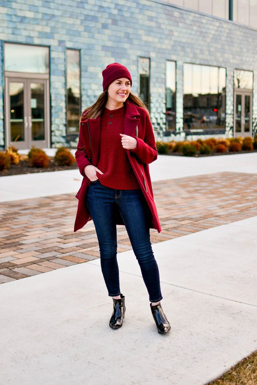 Statement Burgundy Coat with Patent Boots Statement Burgundy Coat with Patent Boots — Winter Outfits 2027 for Work