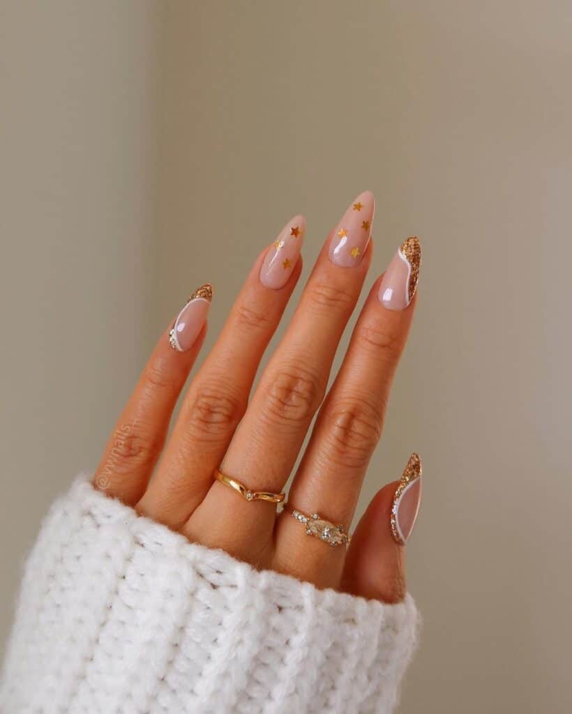 Sheer Nude Base Gold Accents Visual Idea Sheer Nude Base Gold Accents Visual Idea — New Years Eve Nails 2027