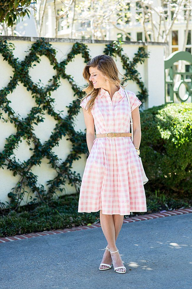 Pink and White Gingham Midi Dress with Collar Pink and White Gingham Midi Dress with Collar — Bridal Shower Dress 2027 for Guest