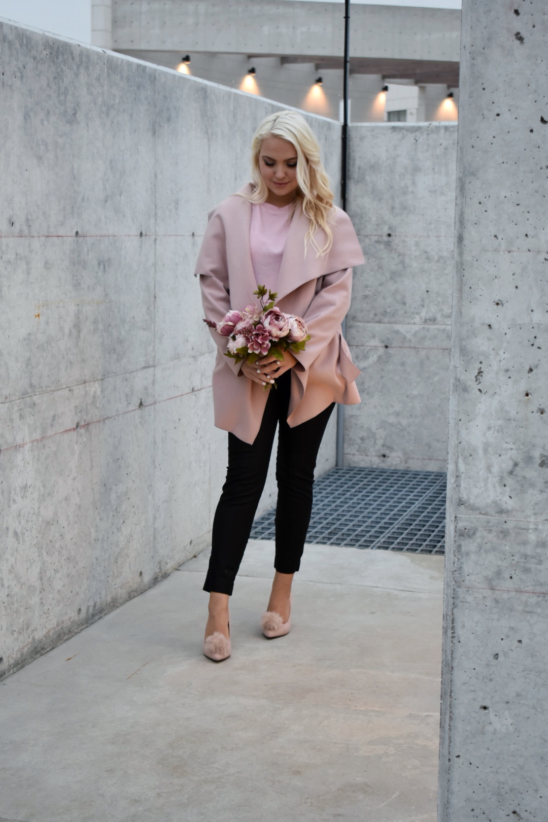Pale Pink Open-Front Coat with Flowers for a Romantic Look — Pink Valentines Outfits 2027