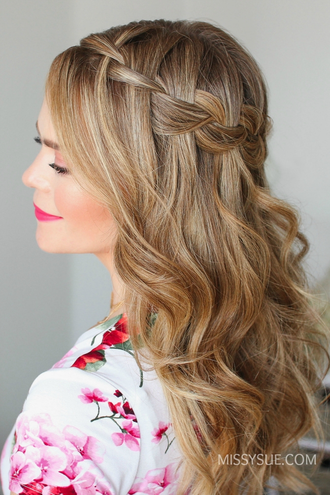 Blonde With Highlights Collarbone Waves With Waterfall Braid Blonde With Highlights Collarbone Waves With Waterfall Braid — Sweet 16 Hairstyles 2027