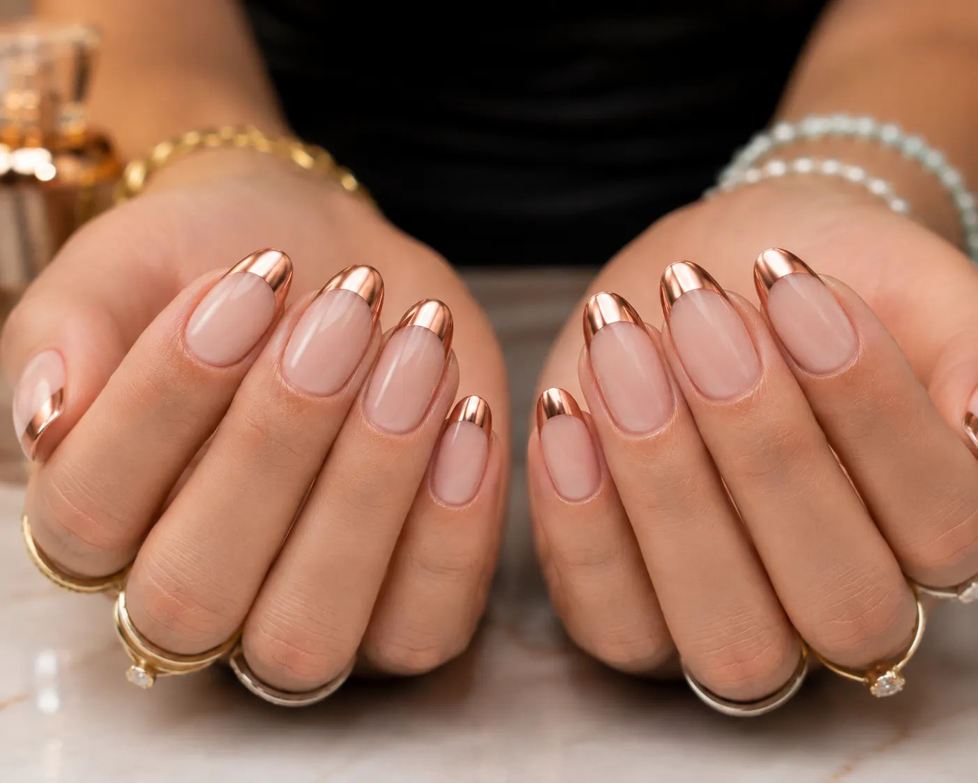 High-Shine Chrome French Ovals High-Shine Chrome French Ovals — Chrome French Tip Nails 2027