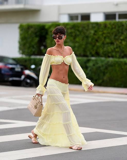 Pale Yellow Off-the-Shoulder Set for Chic Resort Wear Miami Outfits 2027