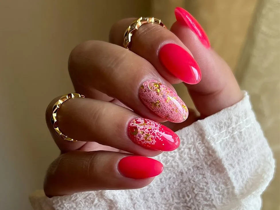Glossy And Textured Neon Pink With Glitter Accent — Summer Dip Nails 2027