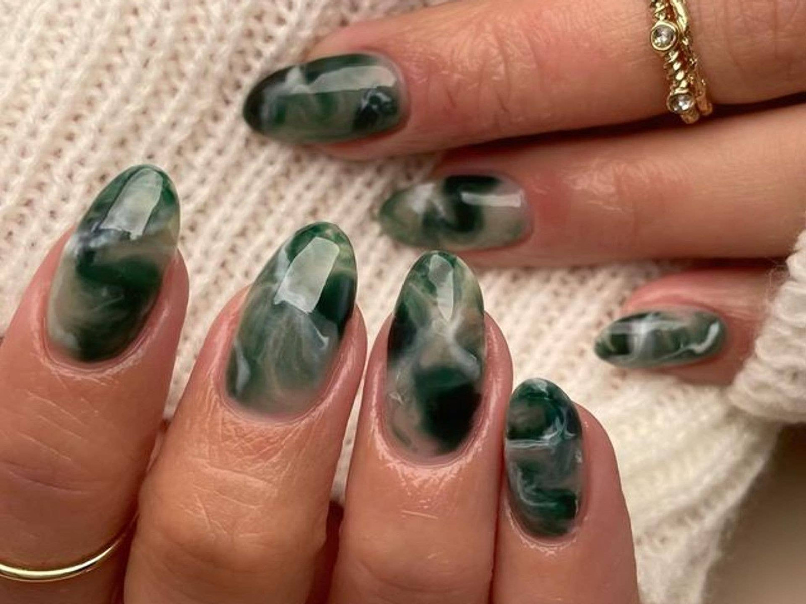Green Marble Jelly Finish Medium Oval Nails Green Marble Jelly Finish Medium Oval Nails — Practical Mom Nails 2027