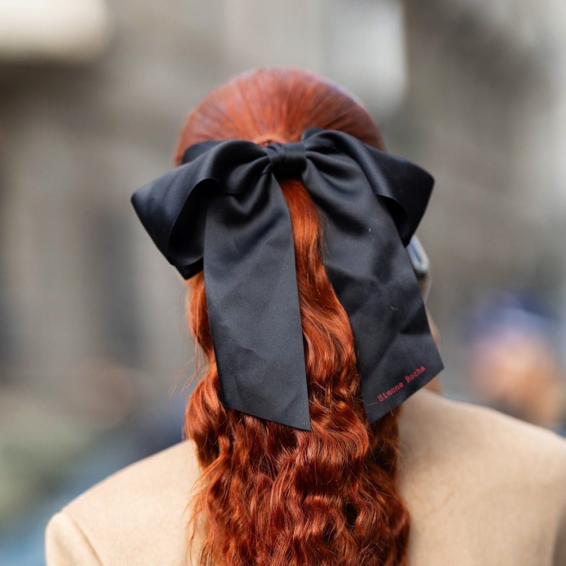 Red Wavy Ponytail With Black Bow — Balletcore Ribbon Hairstyles 2027