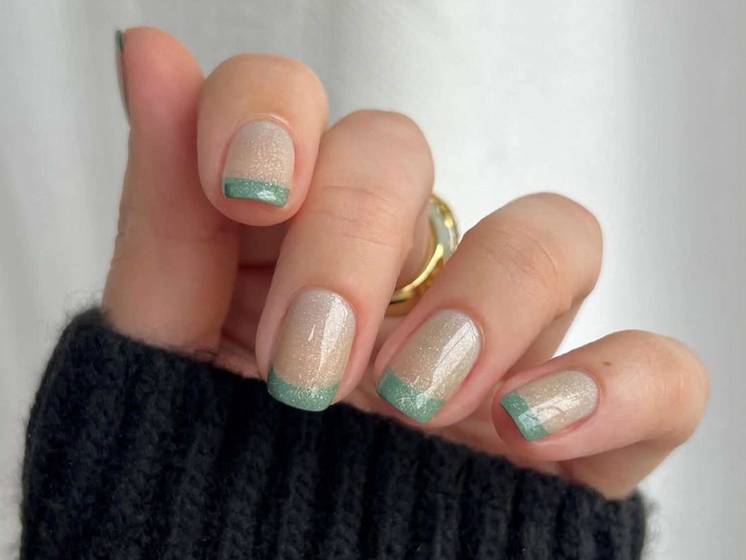 Muted Green French Short Square Muted Green French Short Square — Fall French Tip Nails 2026