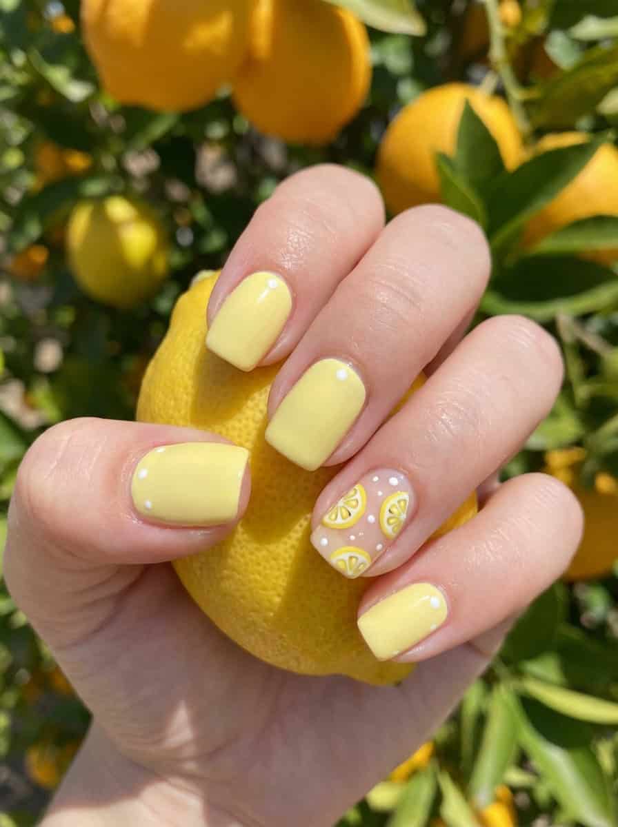 Bright Yellow with Lemon Slice Art — Yellow Nails 2027