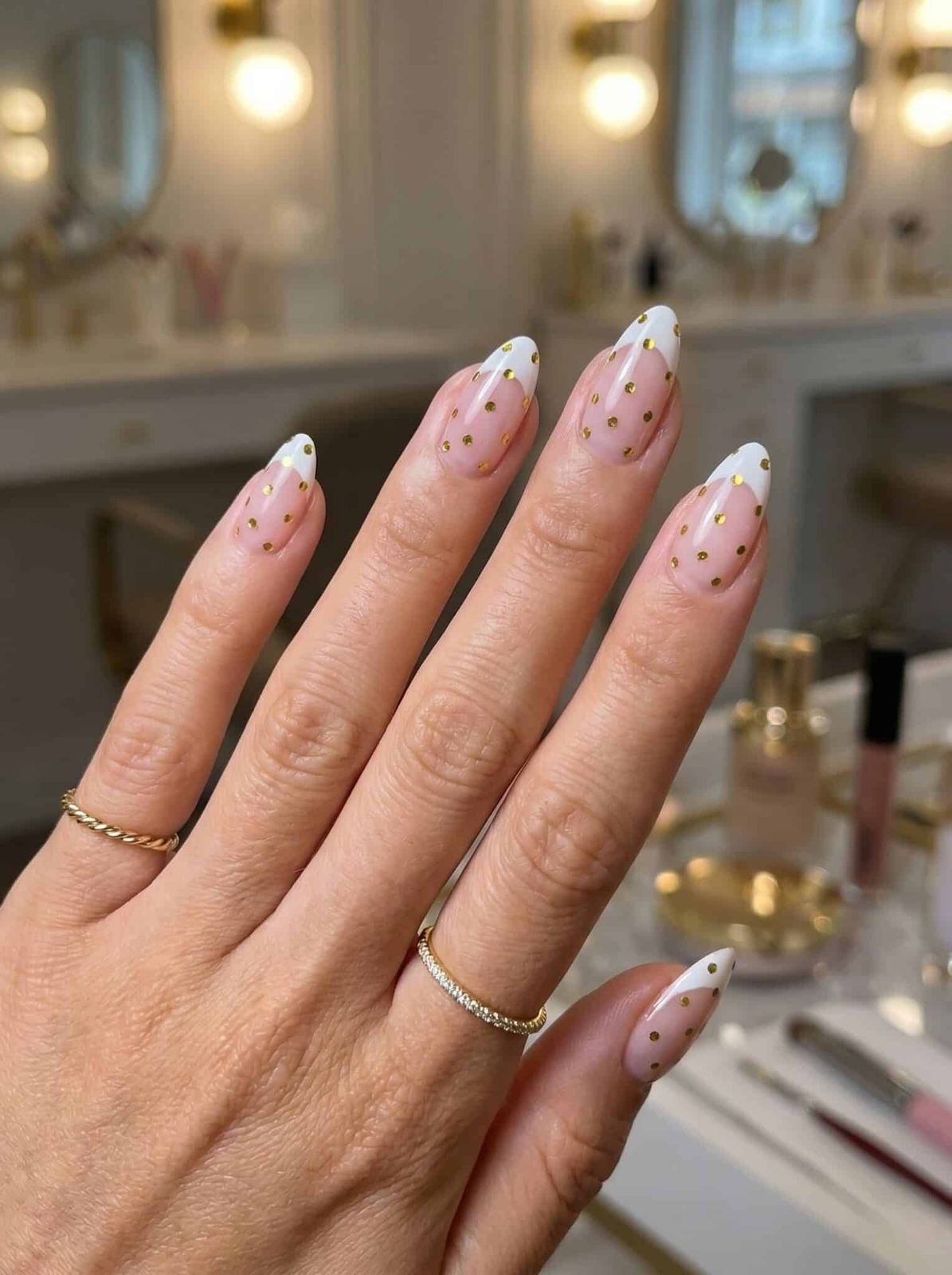 Medium Almond Gold Foil French Medium Almond Gold Foil French — French Tip Nails 2027 for Wide Nail Beds