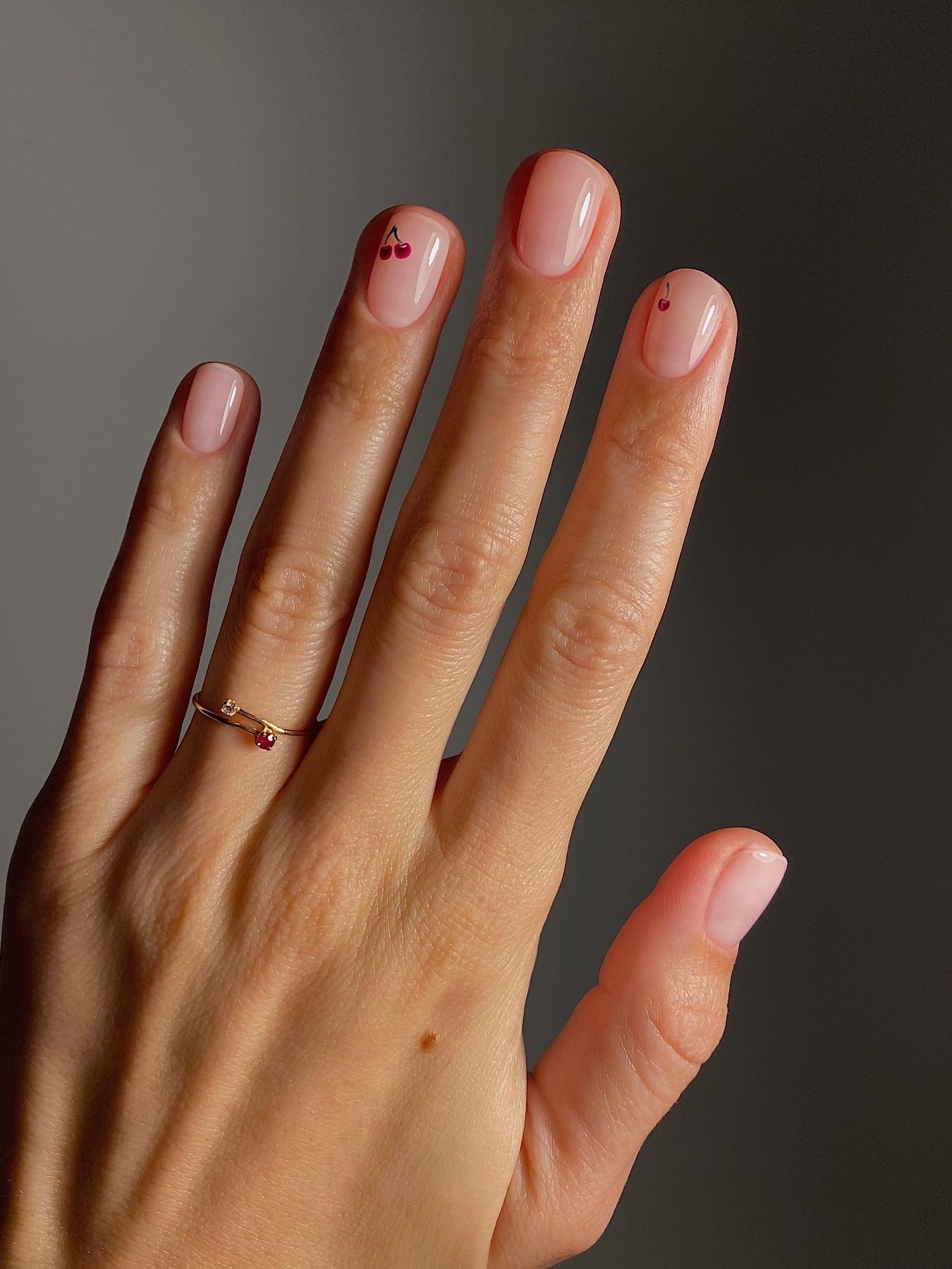Tiny Cherry Accent Short Square Nails Tiny Cherry Accent Short Square Nails — Nails 2027 for Short Fingers