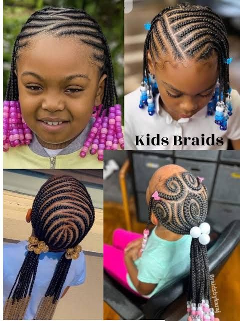 Intricate Cornrow Braids With Colorful Beads — Kids Braids 2027