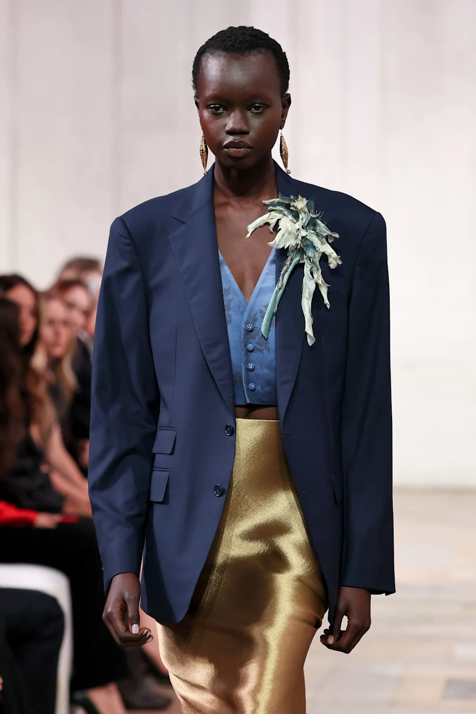 Navy Blazer and Metallic Gold Skirt Combination — Outfit Trends 2027