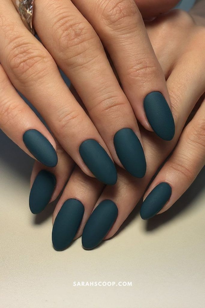 Matte Deep Teal Medium Oval Nails — Teal Nails 2027