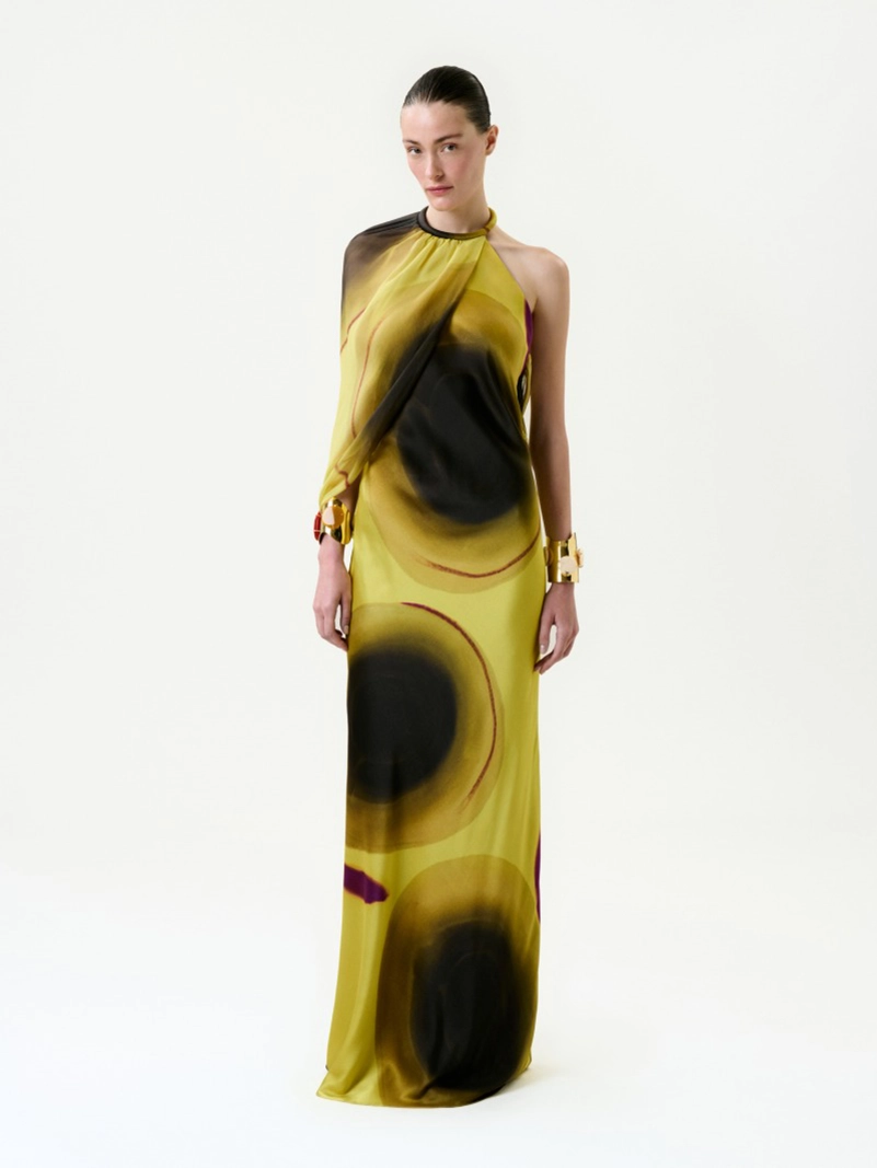 Vibrant Silk One-Shoulder Maxi Dress with Abstract Print for Evening Cocktails — Vacation Dresses 2027