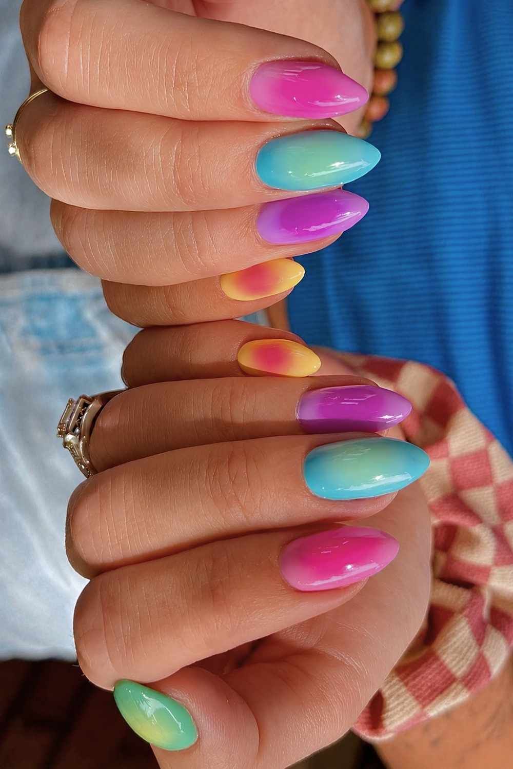 Medium Almond Vibrant Ombre Glossy Medium Almond Vibrant Ombre Glossy — Different Color Each Nail 2027