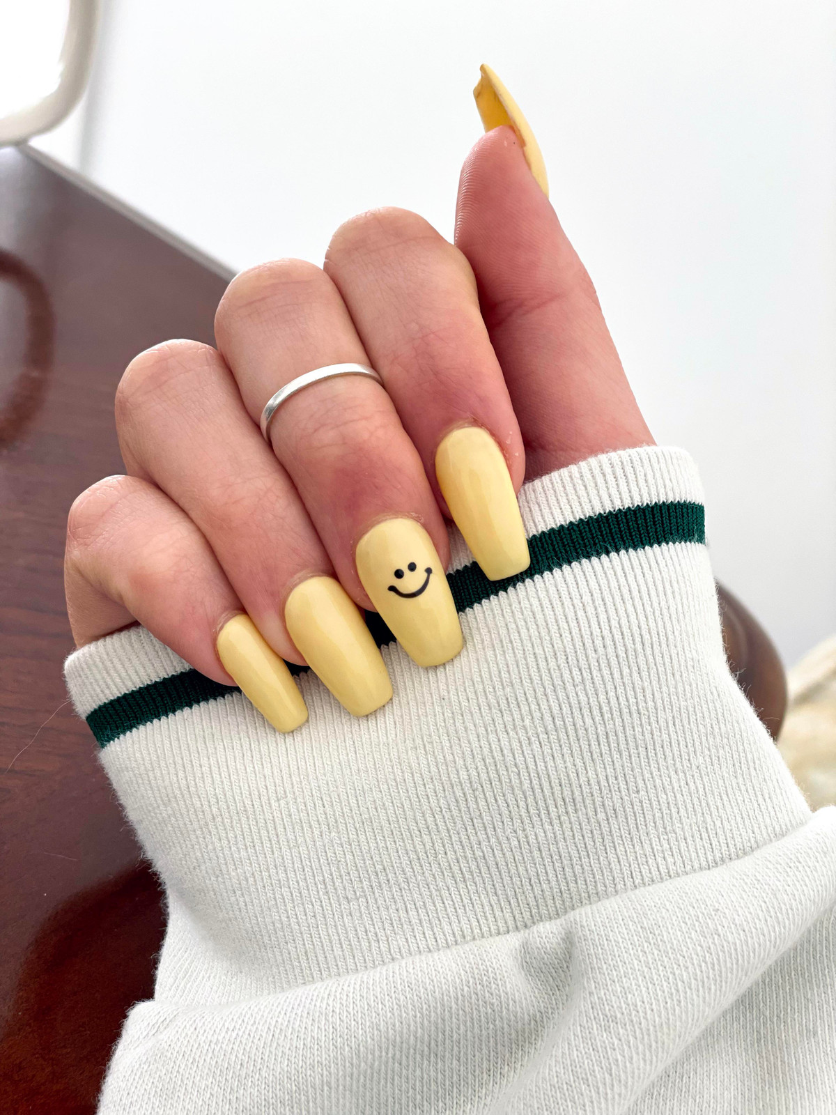 Pale Yellow Long Coffin Single Smiley Pale Yellow Long Coffin Single Smiley — Smiley Face Coffin Nails 2027