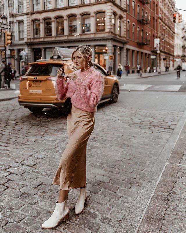 Cozy Chic: Fuzzy Sweater Paired with a Satin Slip Skirt Cozy Chic: Fuzzy Sweater Paired with a Satin Slip Skirt — Casual New Years Eve Outfits 2027