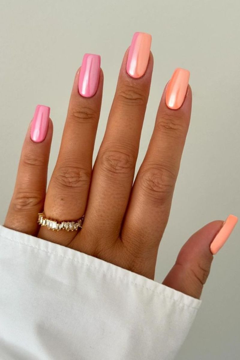 Metallic Sheen Pink Orange Nails Metallic Sheen Pink Orange Nails — Pink and Orange Sunset Nails 2027