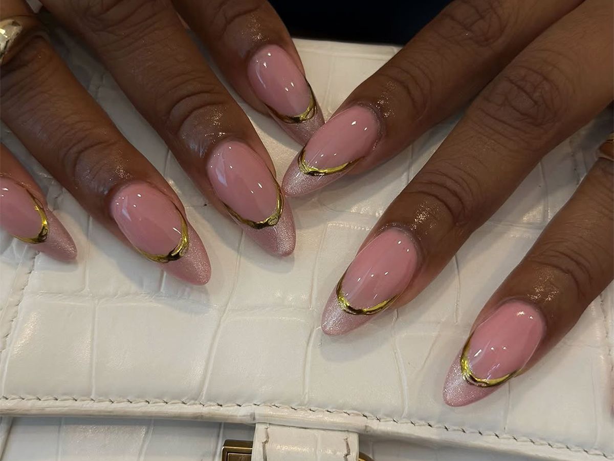 French Tip Gold Line Almond French Tip Gold Line Almond — Polygel Nails 2027