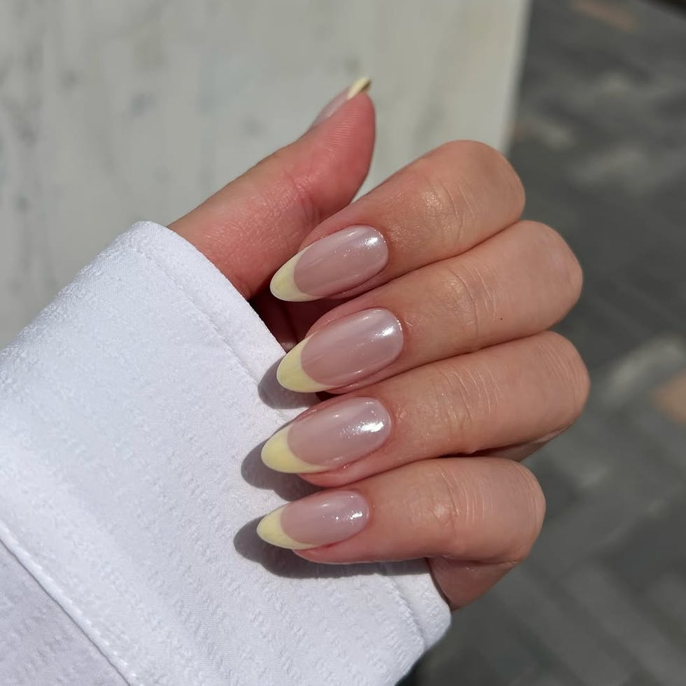 Pearlescent French with Yellow Tips Pearlescent French with Yellow Tips — Simple Nails 2027