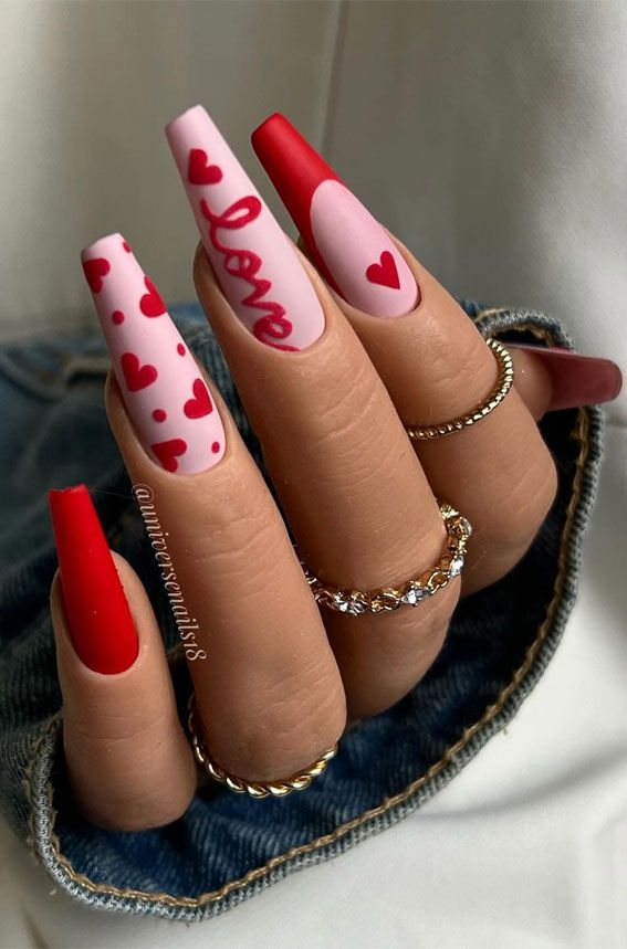 Matte Red French Love Coffin Nails Matte Red French Love Coffin Nails — Love Nails 2027