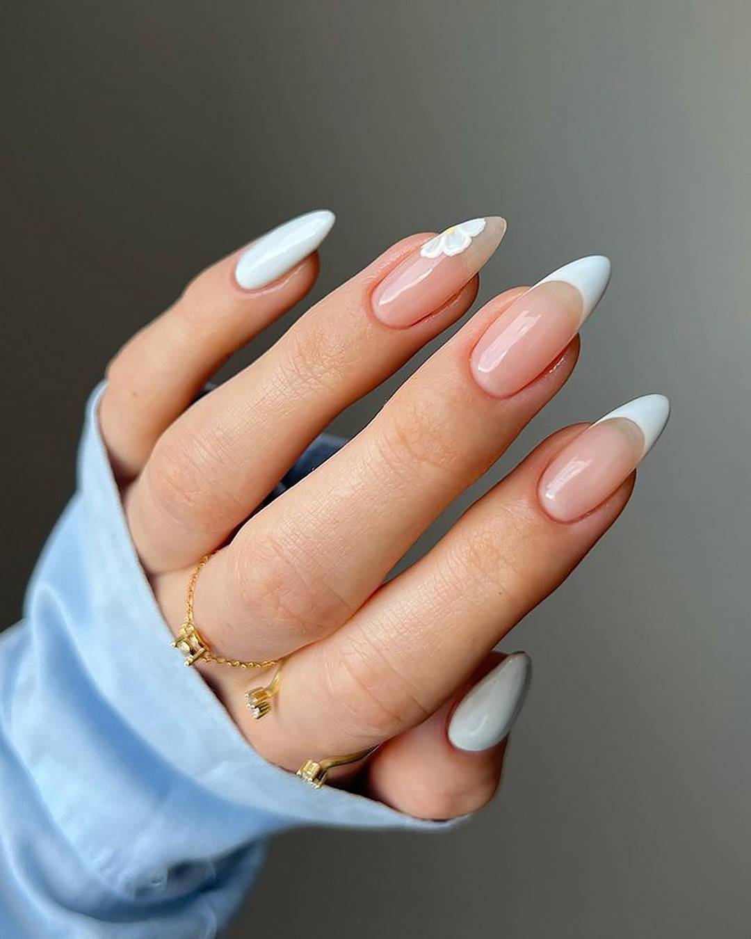 Floral Accent Long Almond French Floral Accent Long Almond French — Wedding Guest Nails 2027
