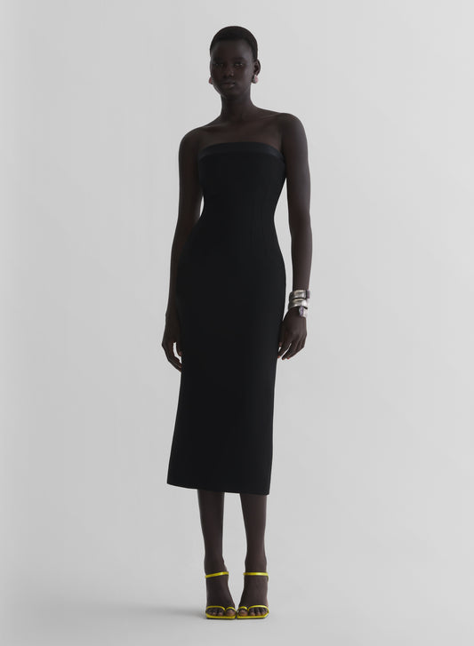 Black Strapless Midi Dress with Satin Band and Yellow Heels Black Strapless Midi Dress with Satin Band and Yellow Heels — Strapless Dresses 2027